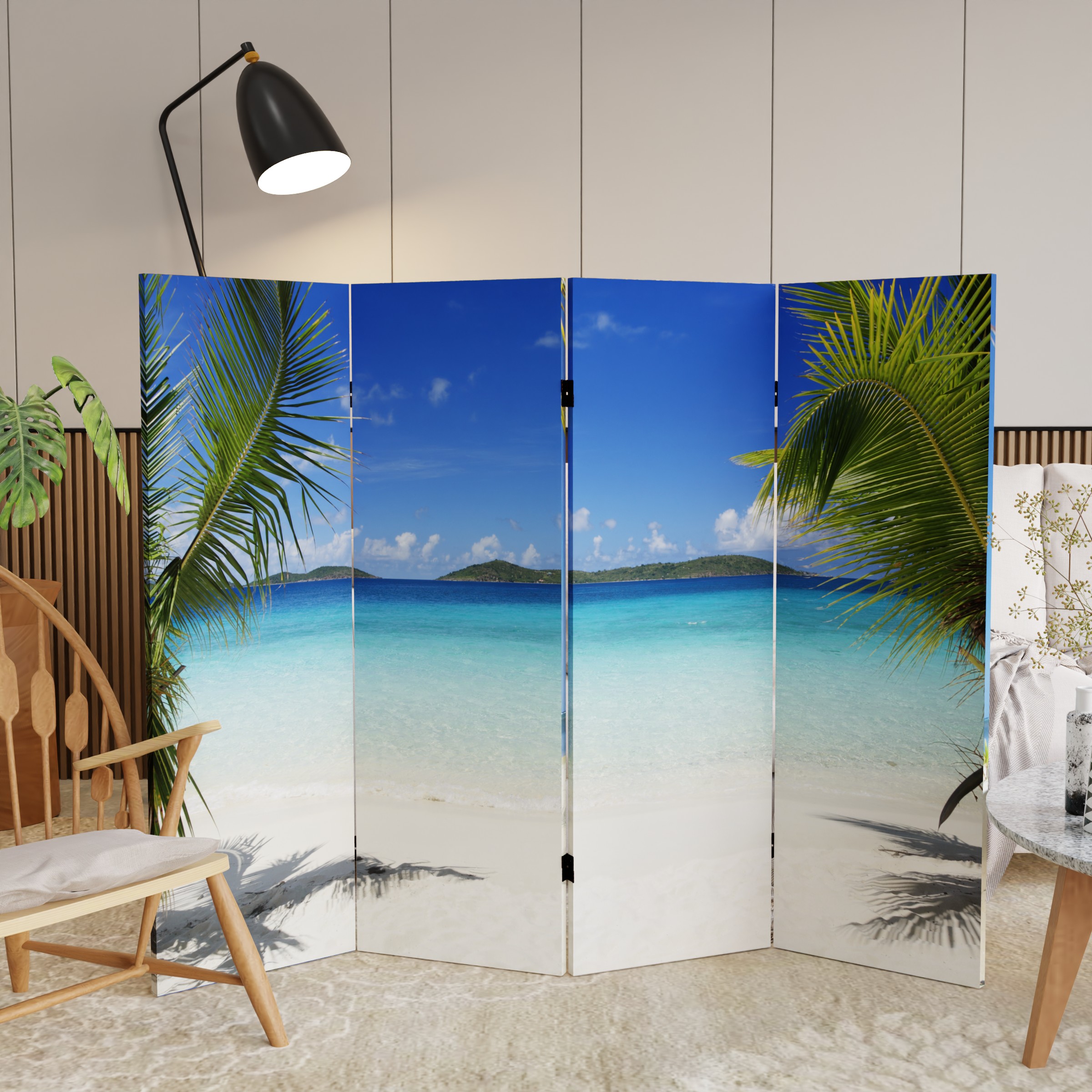 Buy 4 ft. Short Double Sided Beach Canvas Folding Screen Online (CAN ...