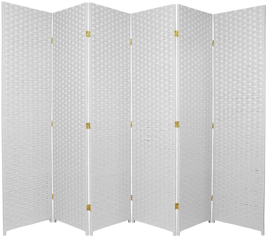 ft. Tall Woven Fiber Room Divider 6 Panel White  